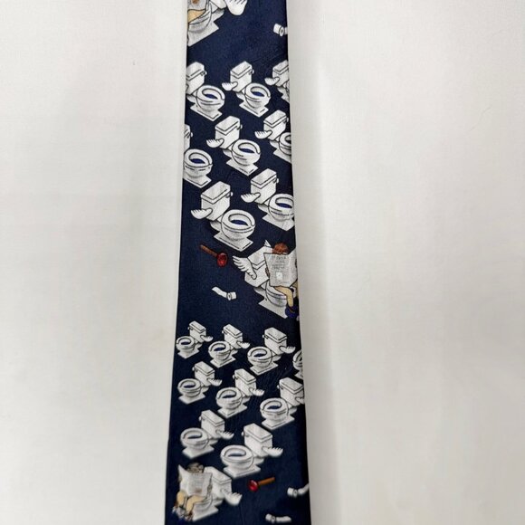After Dark Men’s Neck Tie 3 3/4” Blue Silk “Flying Toilets” Novelty Necktie - Picture 3 of 8